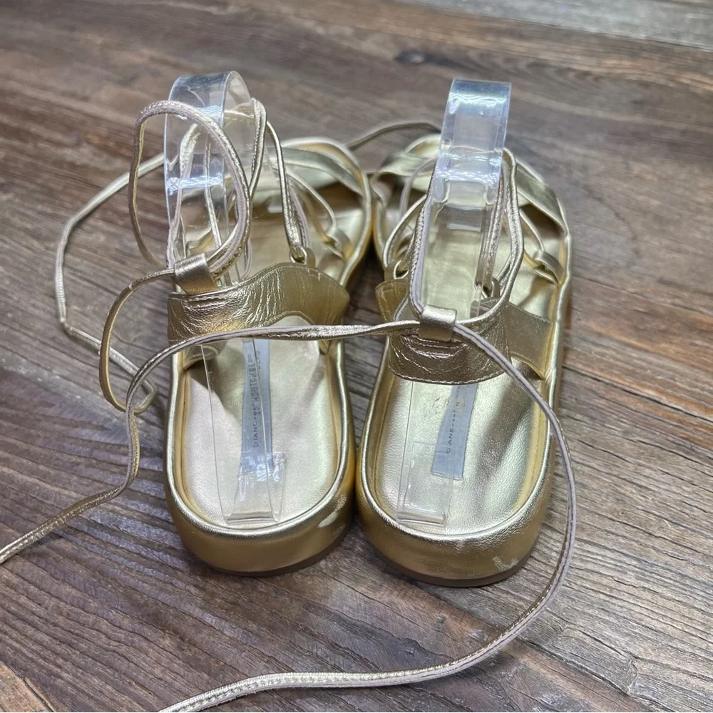 Diane Von Furstenberg Susie Metallic Gold Leather Sandal Size 9.5
